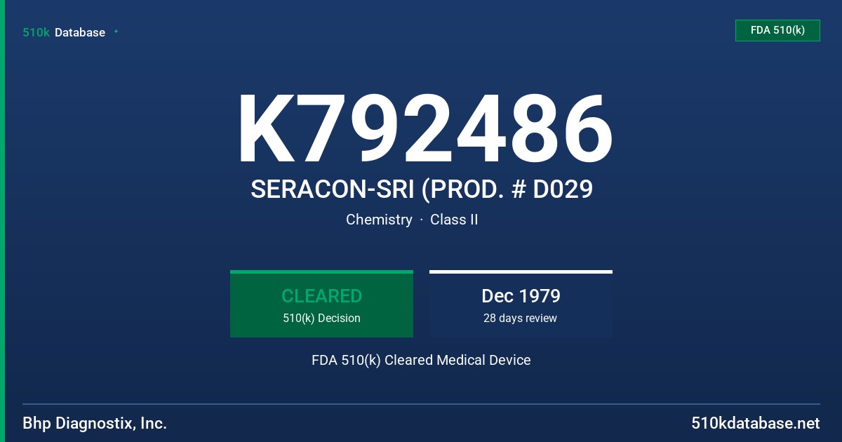K792486 SERACON-SRI (PROD. # D029 FDA 510(k) Cleared Medical Device