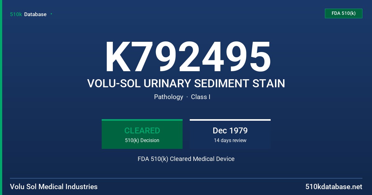 K792495 VOLU-SOL URINARY SEDIMENT STAIN FDA 510(k) Cleared Medical Device