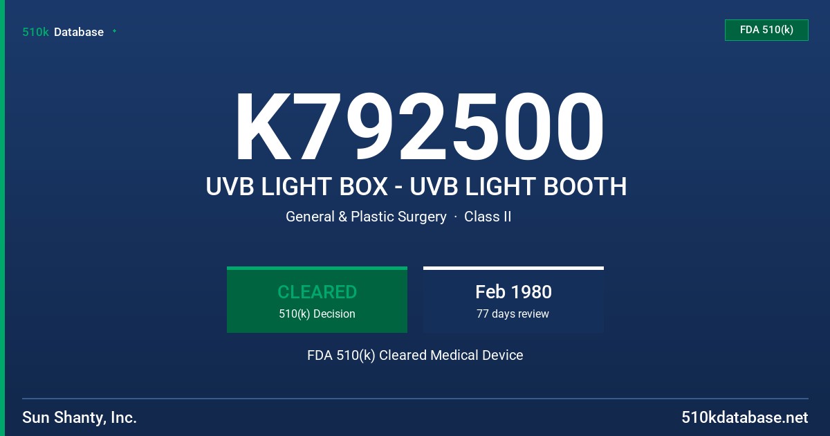 K792500 UVB LIGHT BOX - UVB LIGHT BOOTH FDA 510(k) Cleared Medical Device
