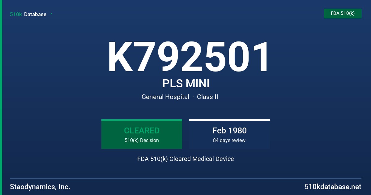 K792501 PLS MINI FDA 510(k) Cleared Medical Device