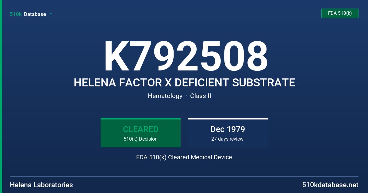 K792508 HELENA FACTOR X DEFICIENT SUBSTRATE FDA 510(k) Cleared Medical Device