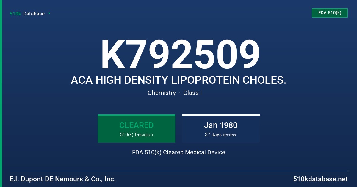 K792509 ACA HIGH DENSITY LIPOPROTEIN CHOLES. FDA 510(k) Cleared Medical Device