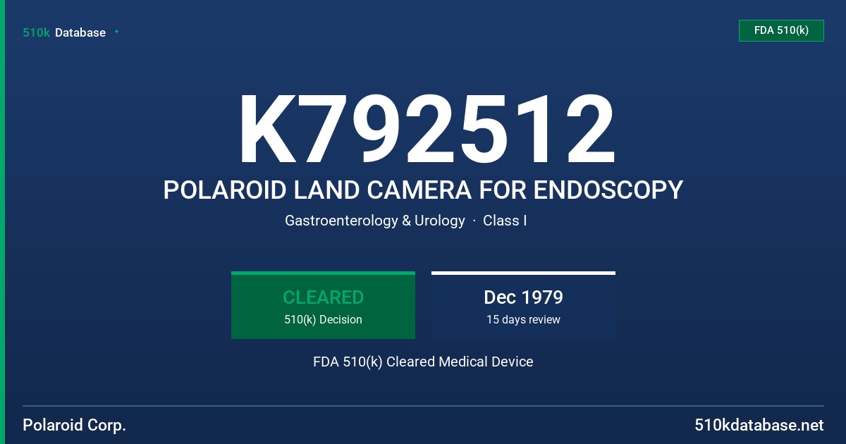 K792512 POLAROID LAND CAMERA FOR ENDOSCOPY FDA 510(k) Cleared Medical Device