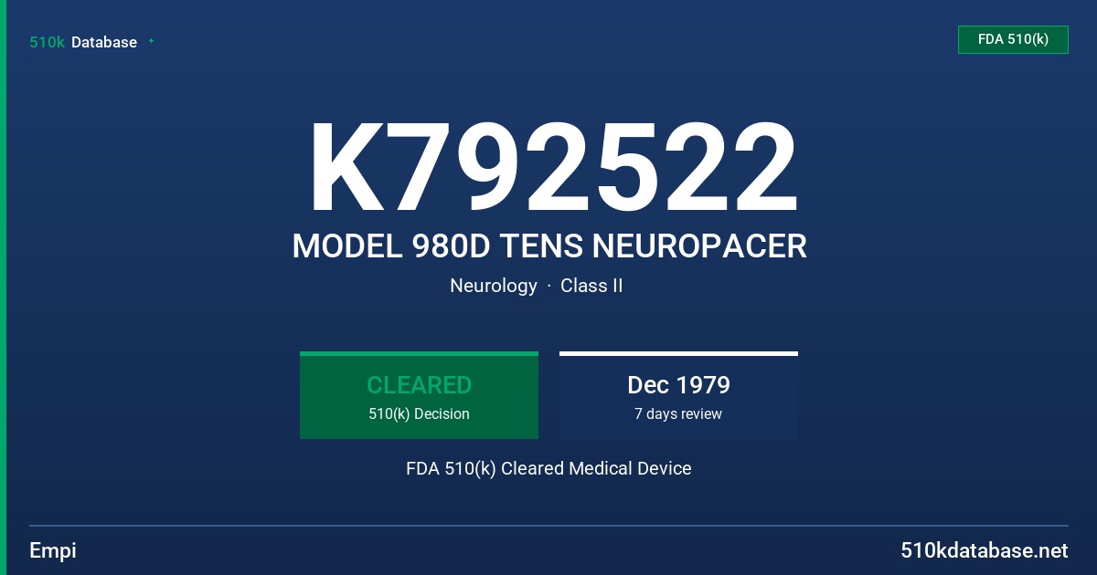 K792522 MODEL 980D TENS NEUROPACER FDA 510(k) Cleared Medical Device