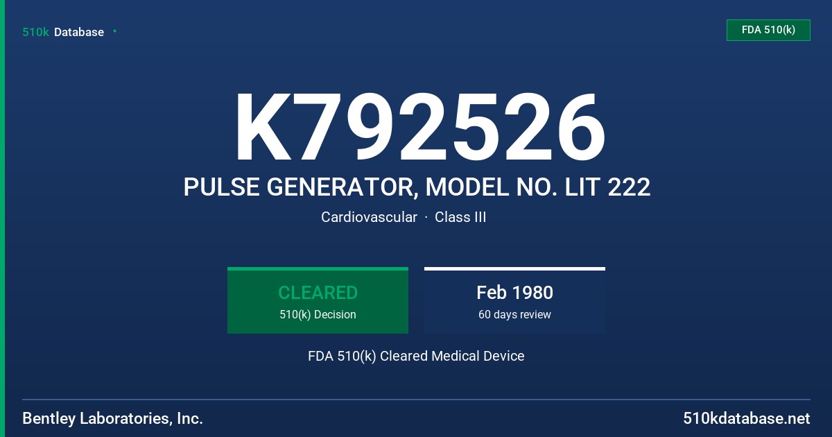 K792526 PULSE GENERATOR, MODEL NO. LIT 222 FDA 510(k) Cleared Medical Device