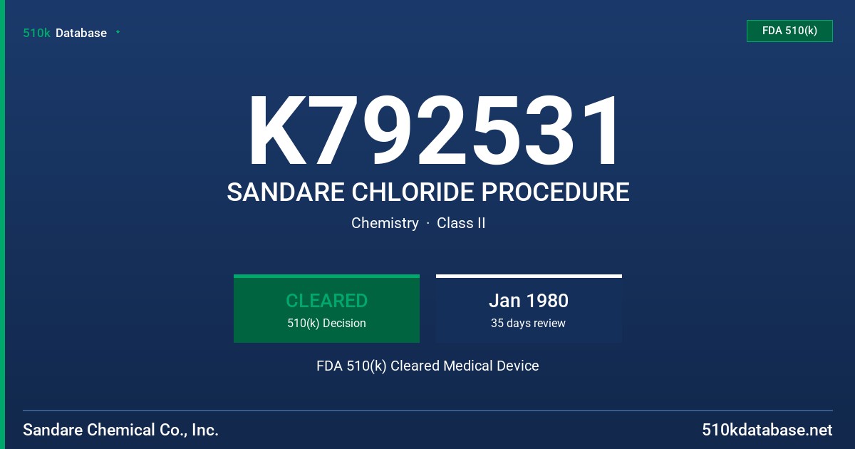 K792531 SANDARE CHLORIDE PROCEDURE FDA 510(k) Cleared Medical Device