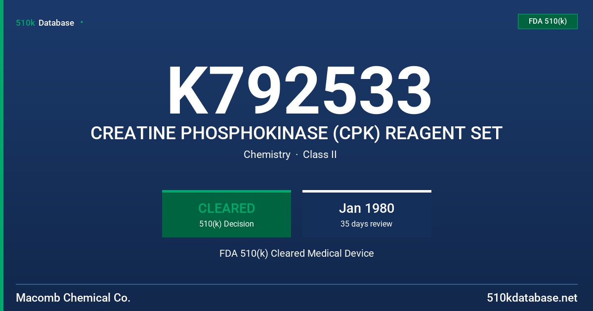 K792533 CREATINE PHOSPHOKINASE (CPK) REAGENT SET FDA 510(k) Cleared Medical Device