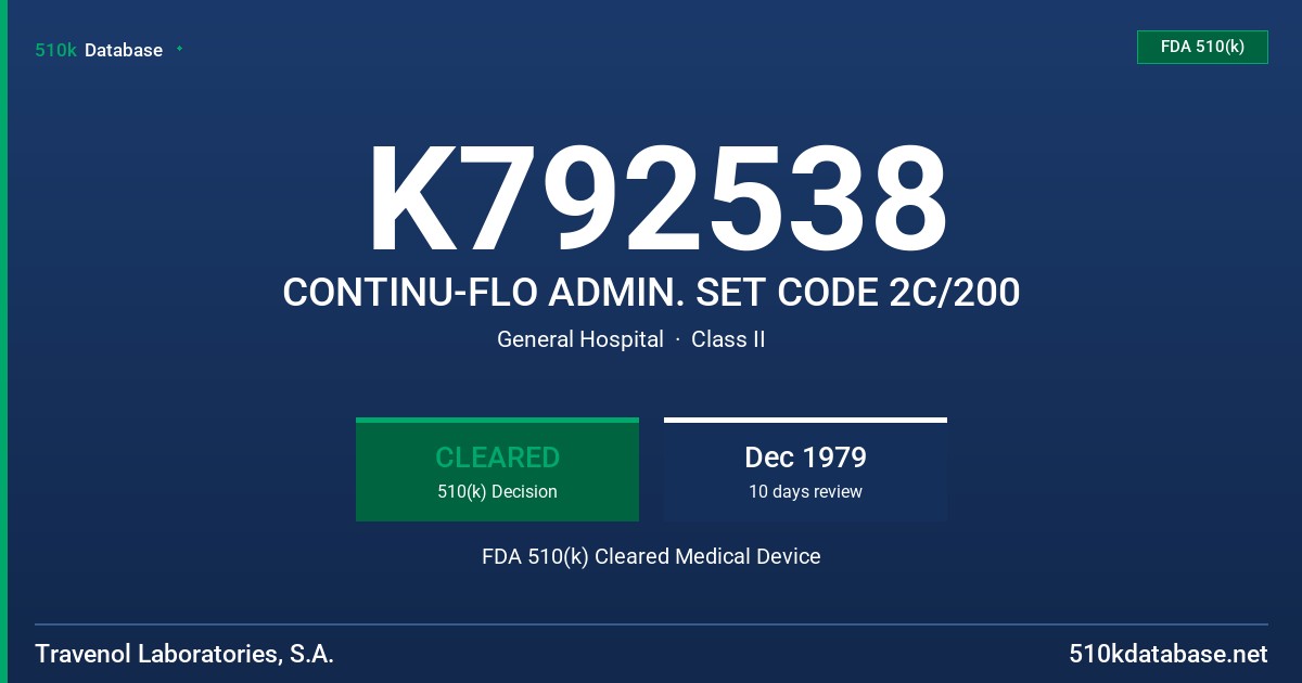 K792538 CONTINU-FLO ADMIN. SET CODE 2C/200 FDA 510(k) Cleared Medical Device