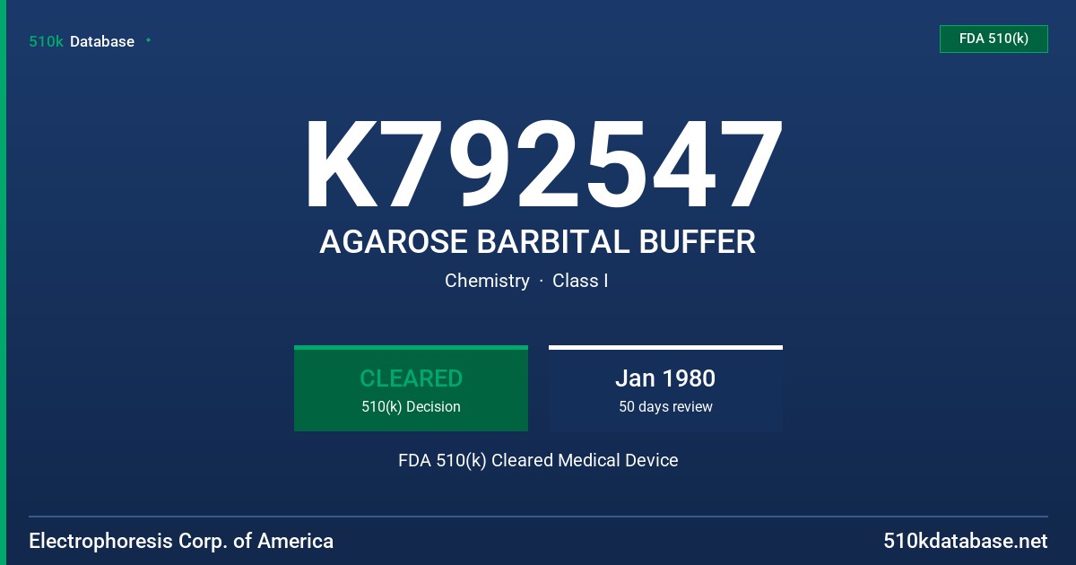 K792547 AGAROSE BARBITAL BUFFER FDA 510(k) Cleared Medical Device