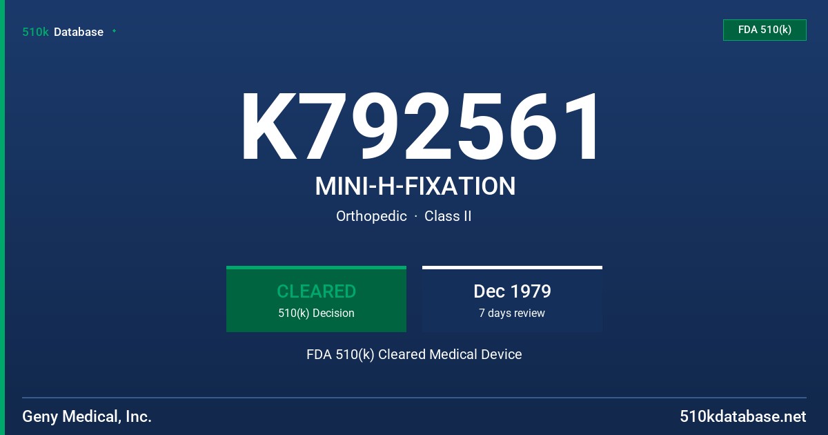 K792561 MINI-H-FIXATION FDA 510(k) Cleared Medical Device