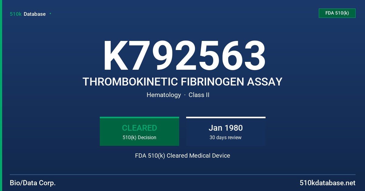 K792563 THROMBOKINETIC FIBRINOGEN ASSAY FDA 510(k) Cleared Medical Device