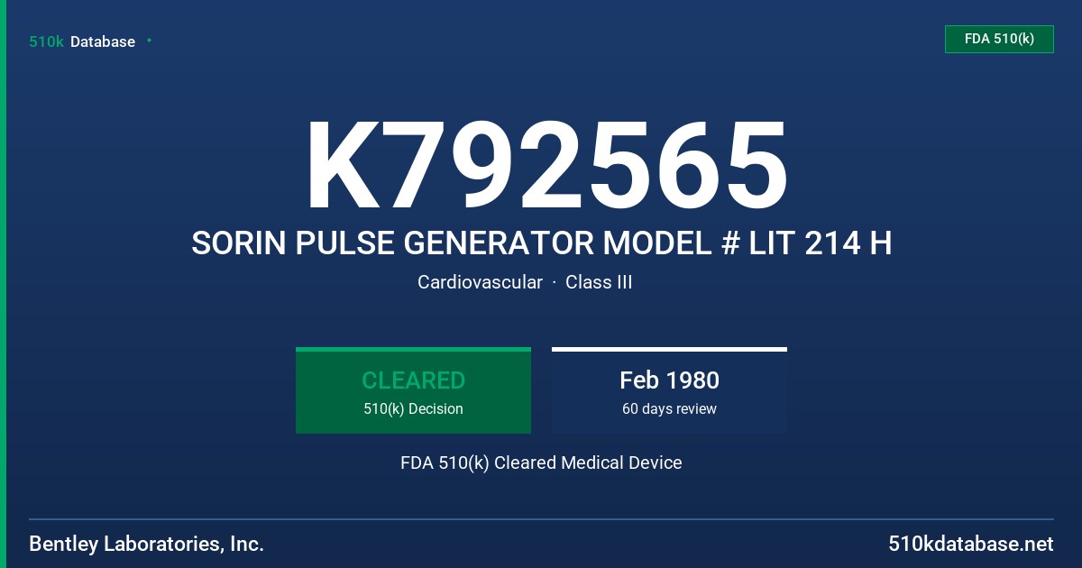 K792565 SORIN PULSE GENERATOR MODEL # LIT 214 H FDA 510(k) Cleared Medical Device