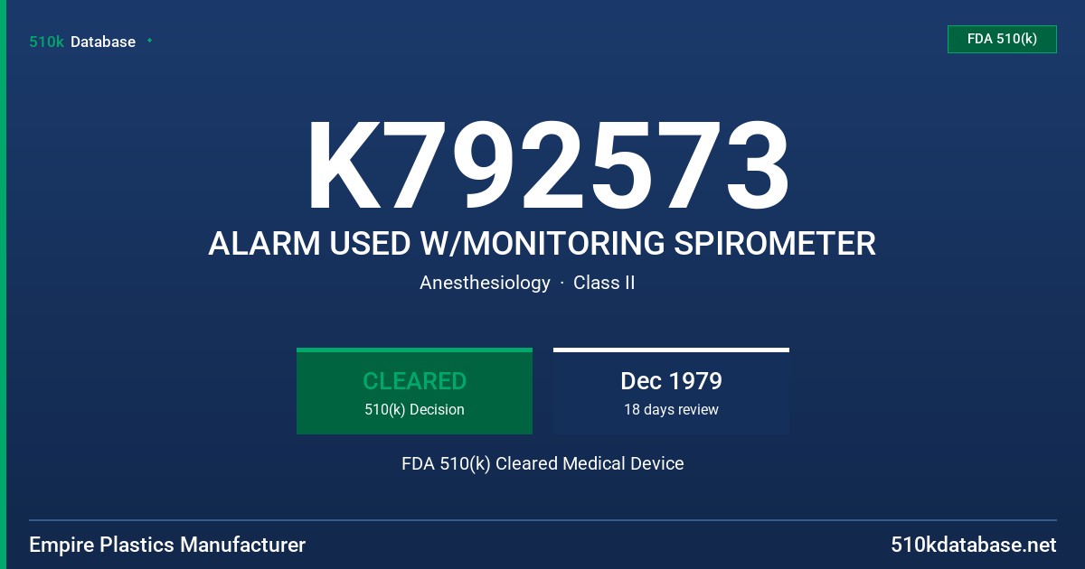 K792573 ALARM USED W/MONITORING SPIROMETER FDA 510(k) Cleared Medical Device