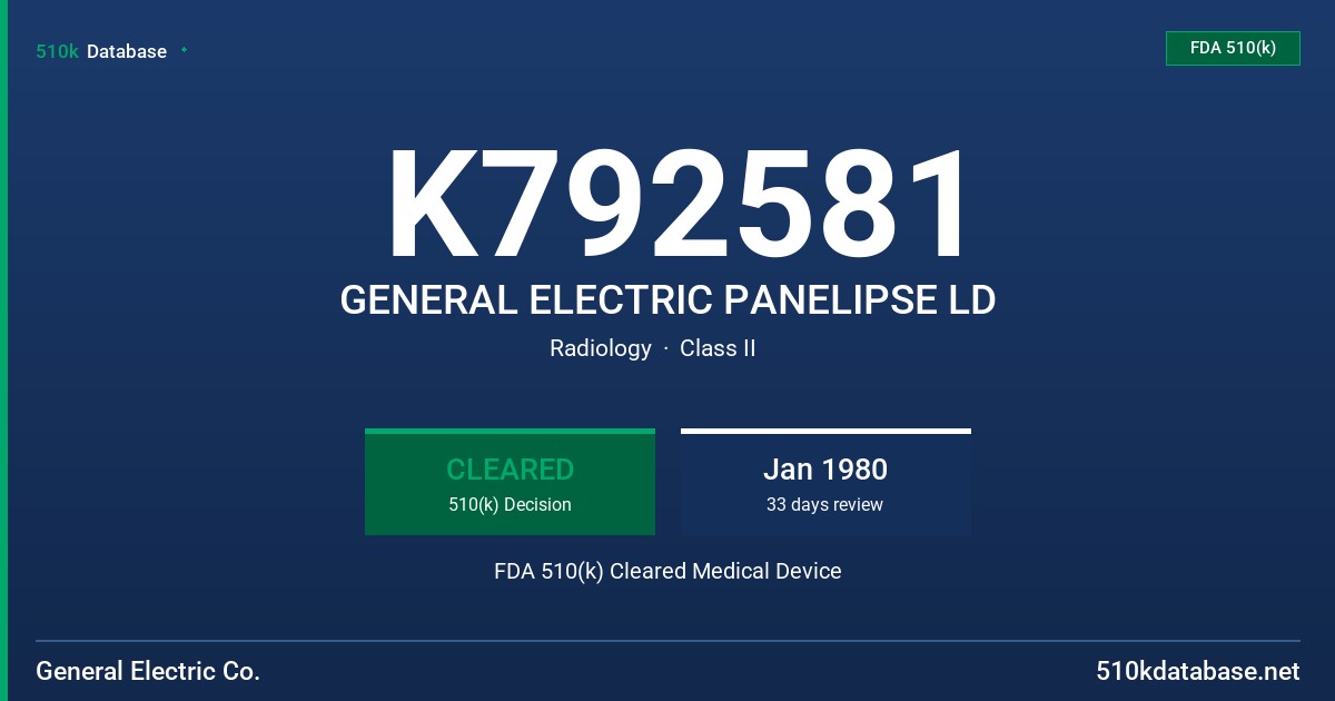 K792581 GENERAL ELECTRIC PANELIPSE LD FDA 510(k) Cleared Medical Device