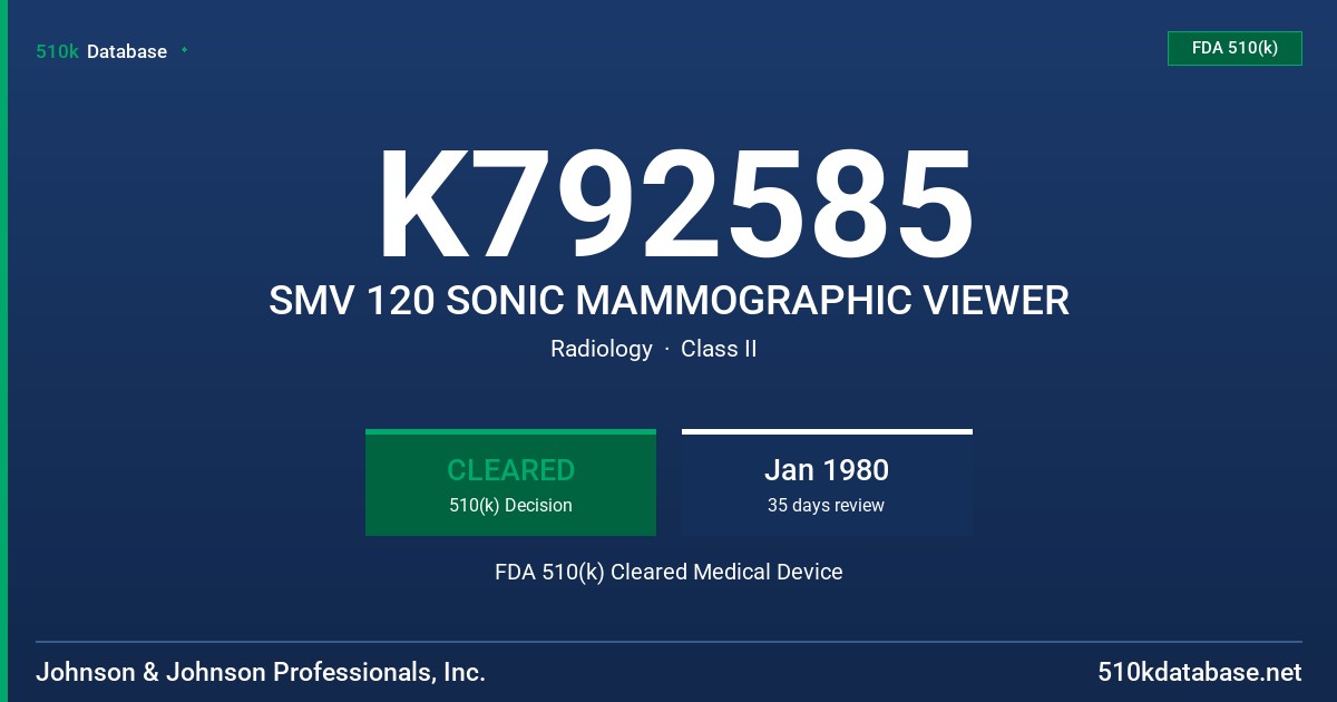 K792585 SMV 120 SONIC MAMMOGRAPHIC VIEWER FDA 510(k) Cleared Medical Device
