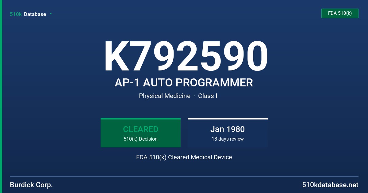 K792590 AP-1 AUTO PROGRAMMER FDA 510(k) Cleared Medical Device