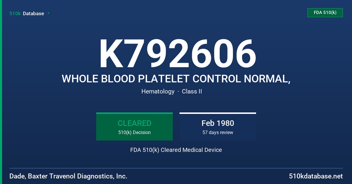K792606 WHOLE BLOOD PLATELET CONTROL NORMAL, FDA 510(k) Cleared Medical Device