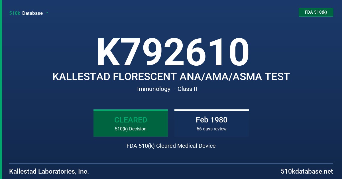 K792610 KALLESTAD FLORESCENT ANA/AMA/ASMA TEST FDA 510(k) Cleared Medical Device
