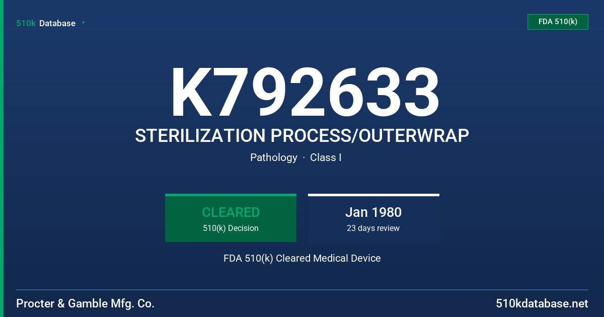 K792633 STERILIZATION PROCESS/OUTERWRAP FDA 510(k) Cleared Medical Device