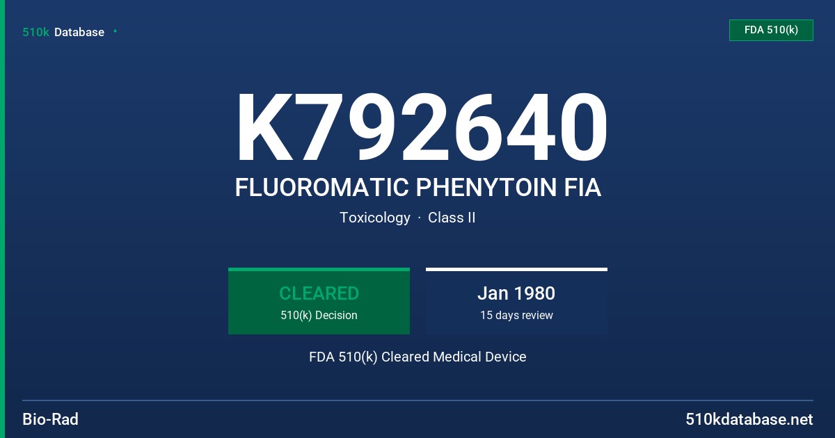 K792640 FLUOROMATIC PHENYTOIN FIA FDA 510(k) Cleared Medical Device