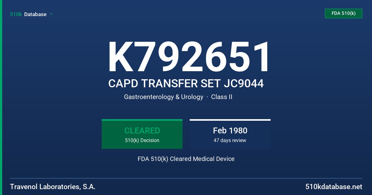 K792651 CAPD TRANSFER SET JC9044 FDA 510(k) Cleared Medical Device