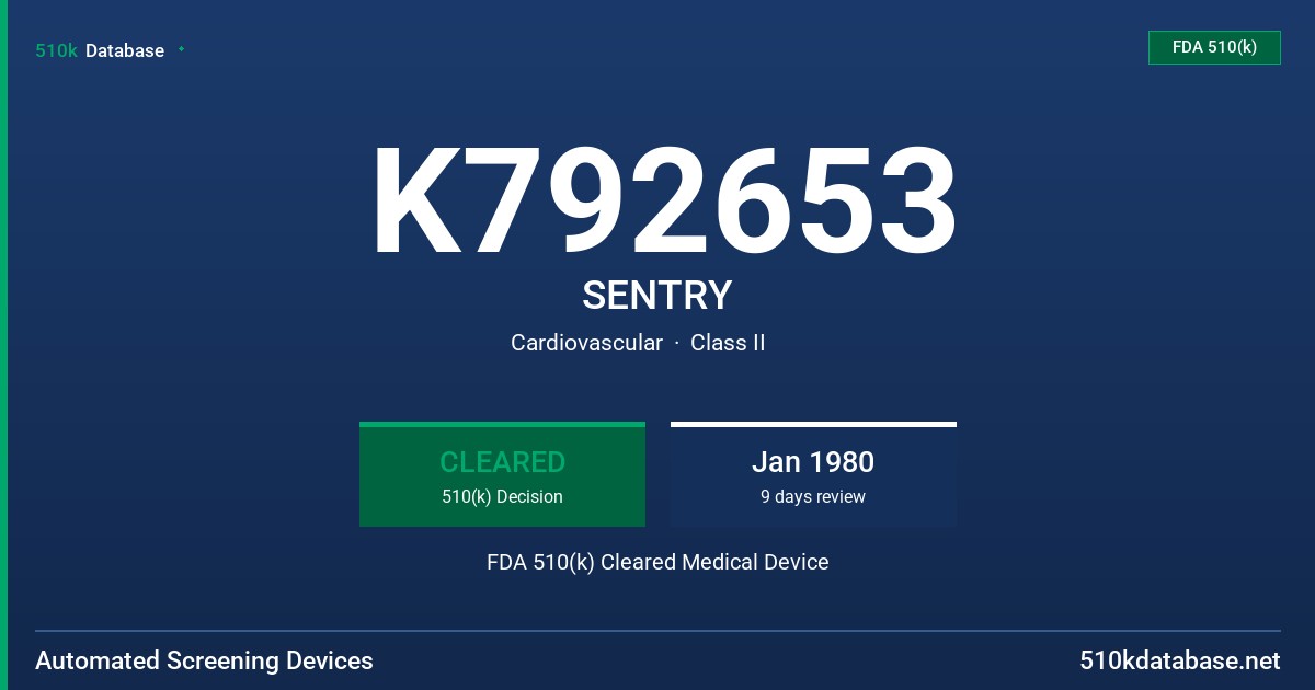K792653 SENTRY FDA 510(k) Cleared Medical Device