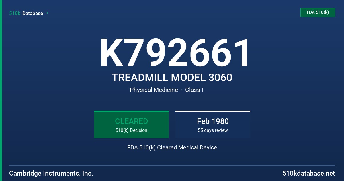 K792661 TREADMILL MODEL 3060 FDA 510(k) Cleared Medical Device