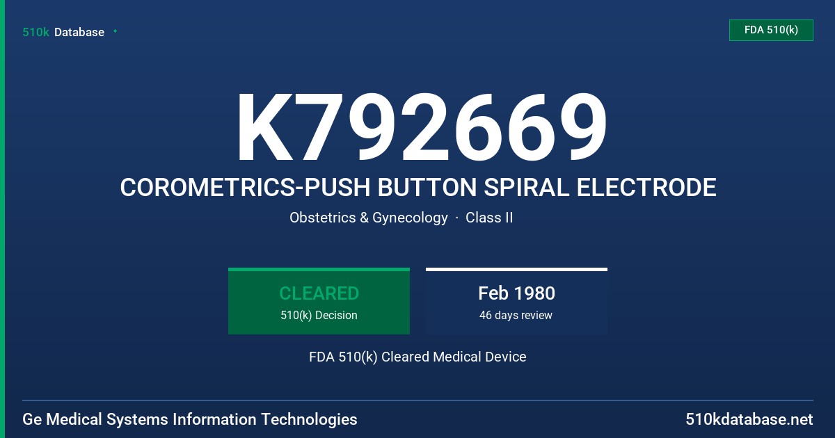 K792669 COROMETRICS-PUSH BUTTON SPIRAL ELECTRODE FDA 510(k) Cleared Medical Device