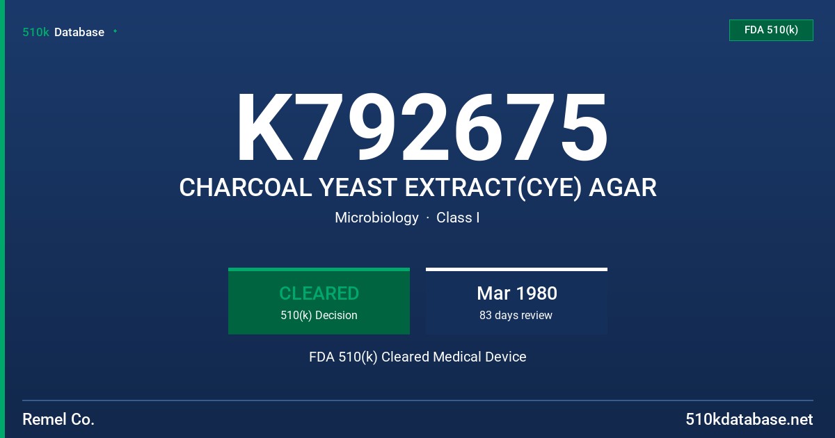 K792675 CHARCOAL YEAST EXTRACT(CYE) AGAR FDA 510(k) Cleared Medical Device