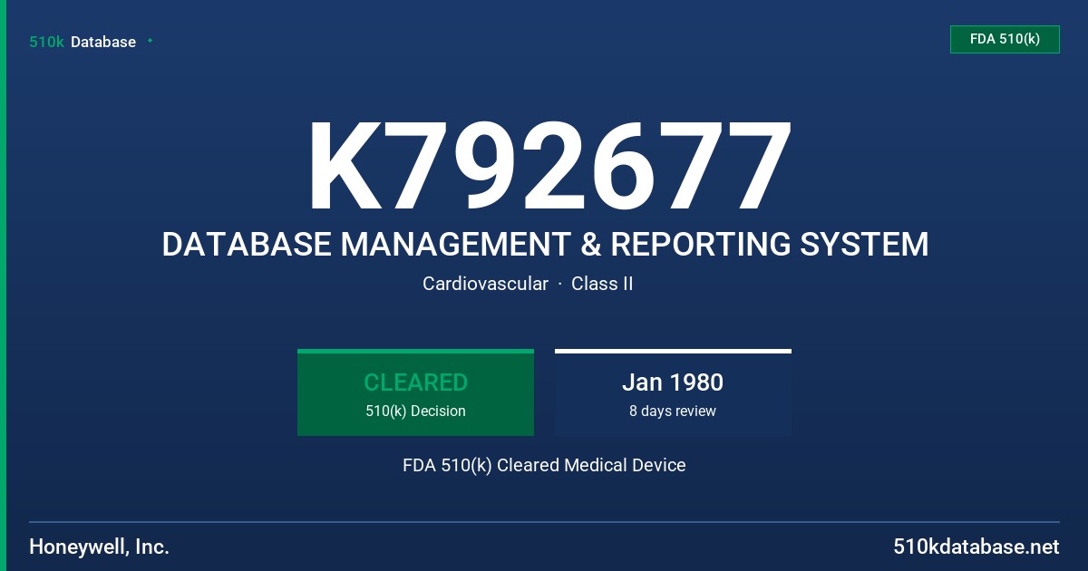 K792677 DATABASE MANAGEMENT & REPORTING SYSTEM FDA 510(k) Cleared Medical Device
