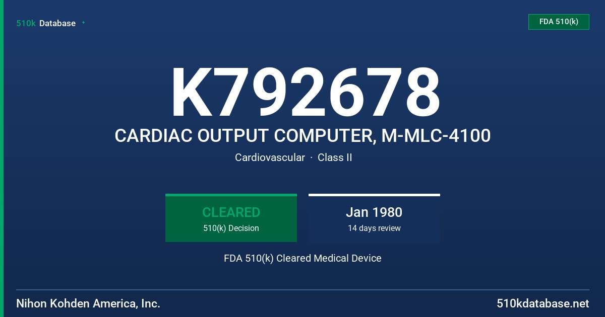 K792678 CARDIAC OUTPUT COMPUTER, M-MLC-4100 FDA 510(k) Cleared Medical Device
