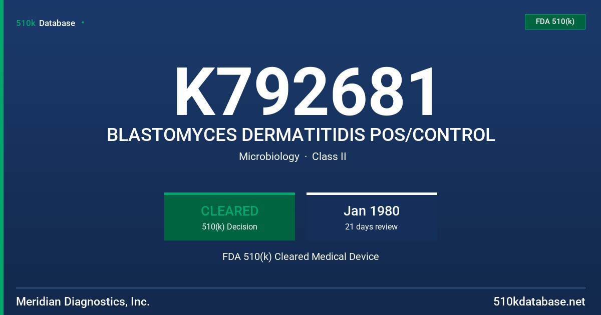 K792681 BLASTOMYCES DERMATITIDIS POS/CONTROL FDA 510(k) Cleared Medical Device