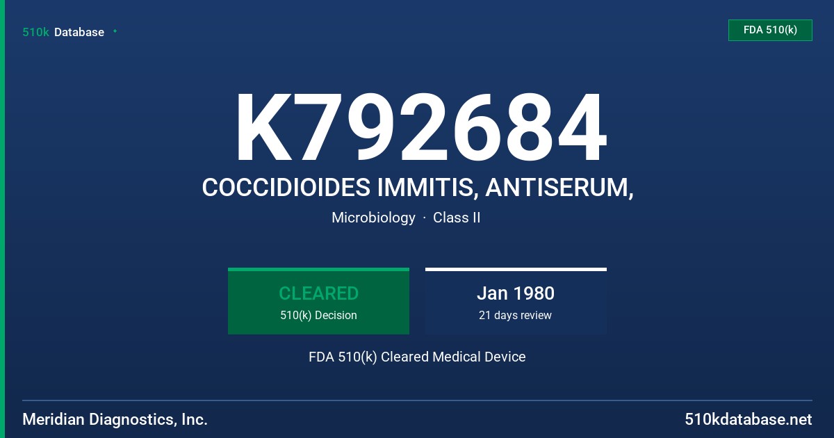 K792684 COCCIDIOIDES IMMITIS, ANTISERUM, FDA 510(k) Cleared Medical Device