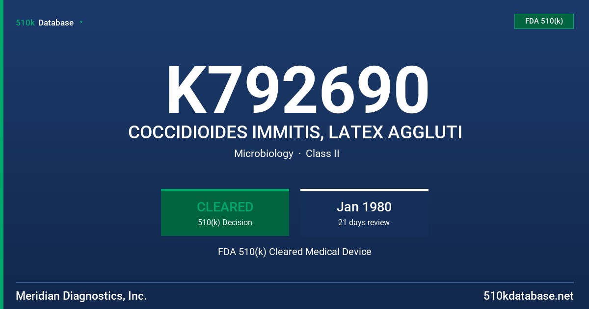 K792690 COCCIDIOIDES IMMITIS, LATEX AGGLUTI FDA 510(k) Cleared Medical Device