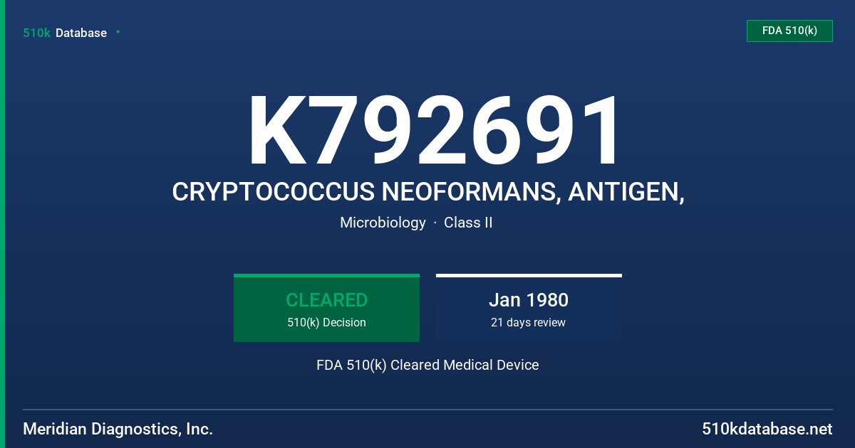 K792691 CRYPTOCOCCUS NEOFORMANS, ANTIGEN, FDA 510(k) Cleared Medical Device