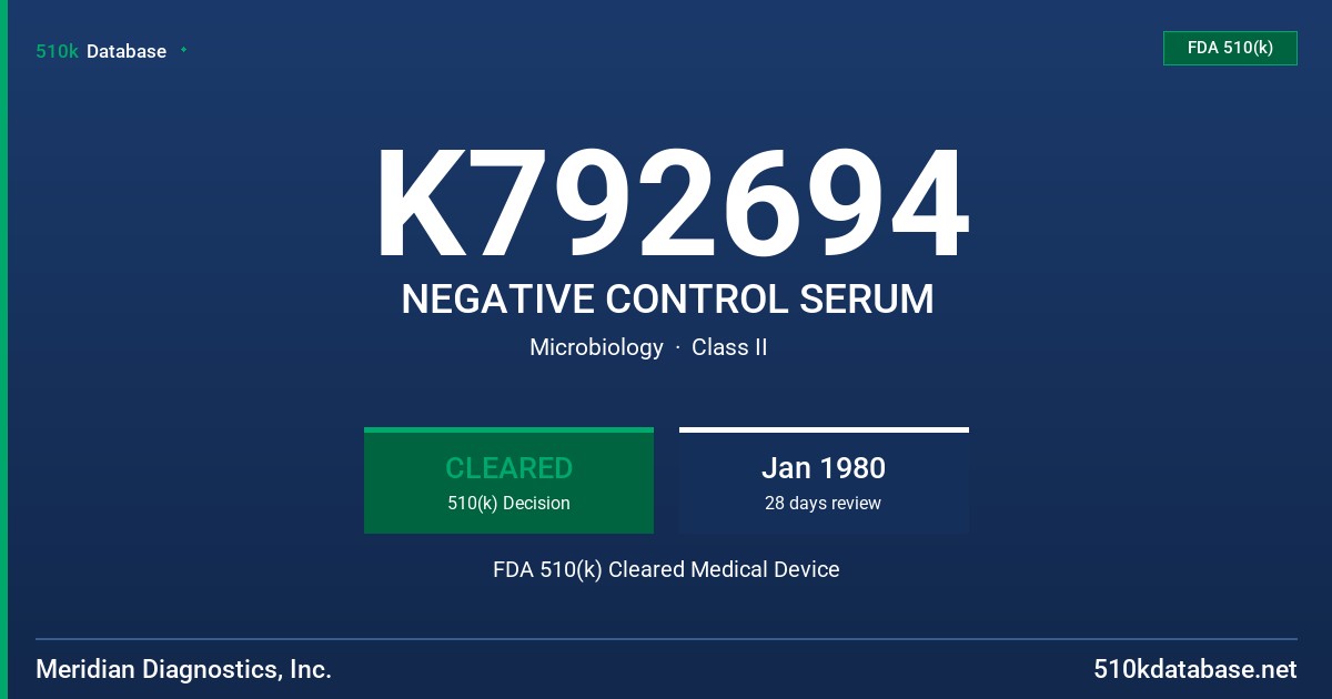 K792694 NEGATIVE CONTROL SERUM FDA 510(k) Cleared Medical Device