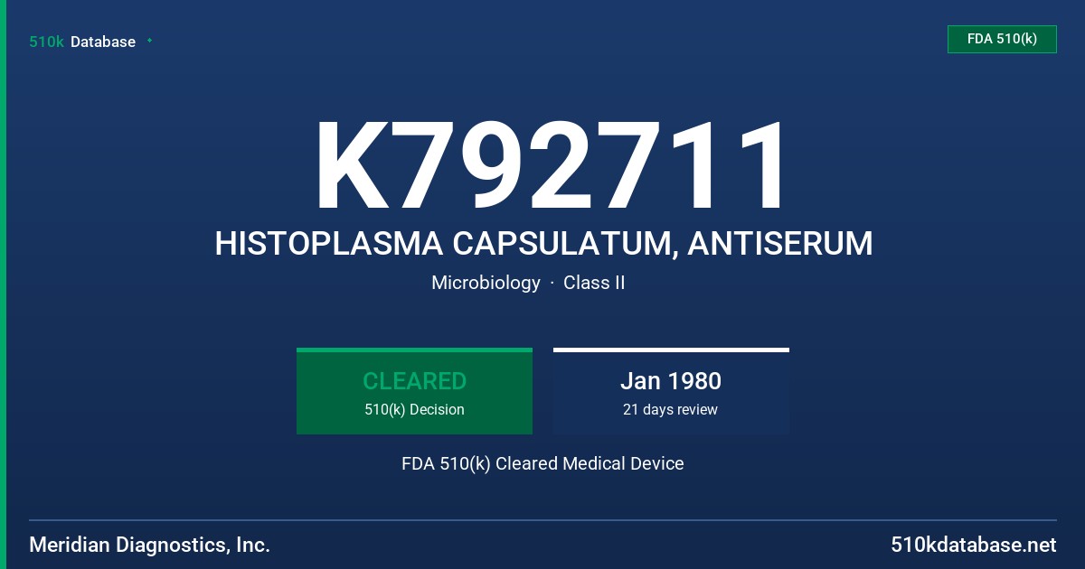 K792711 HISTOPLASMA CAPSULATUM, ANTISERUM FDA 510(k) Cleared Medical Device