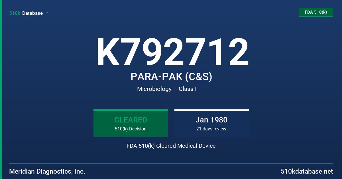 K792712 PARA-PAK (C&S) FDA 510(k) Cleared Medical Device