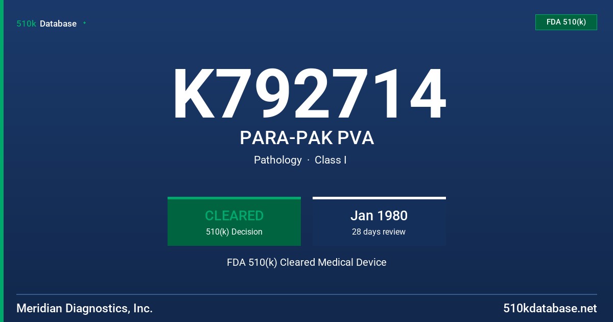 K792714 PARA-PAK PVA FDA 510(k) Cleared Medical Device