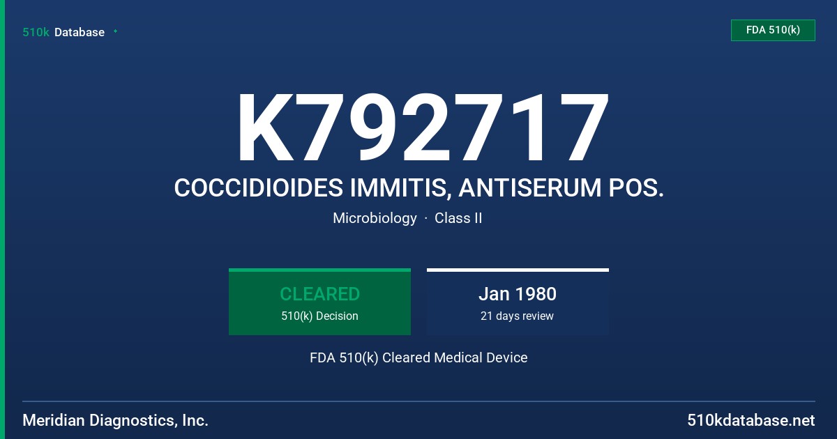 K792717 COCCIDIOIDES IMMITIS, ANTISERUM POS. FDA 510(k) Cleared Medical Device
