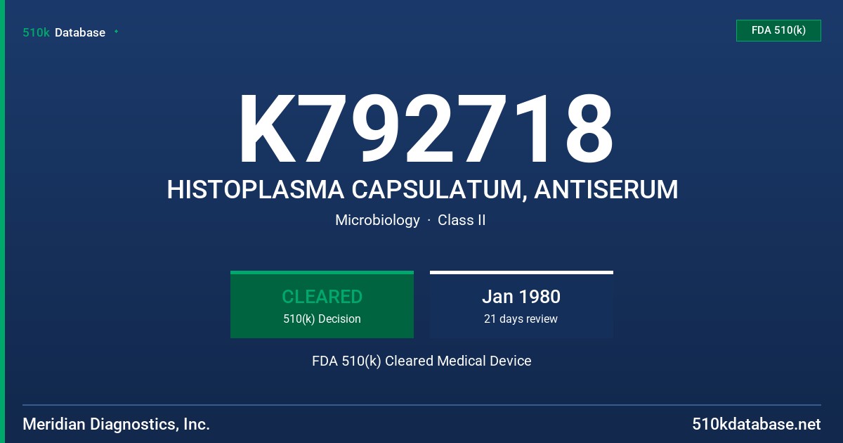 K792718 HISTOPLASMA CAPSULATUM, ANTISERUM FDA 510(k) Cleared Medical Device