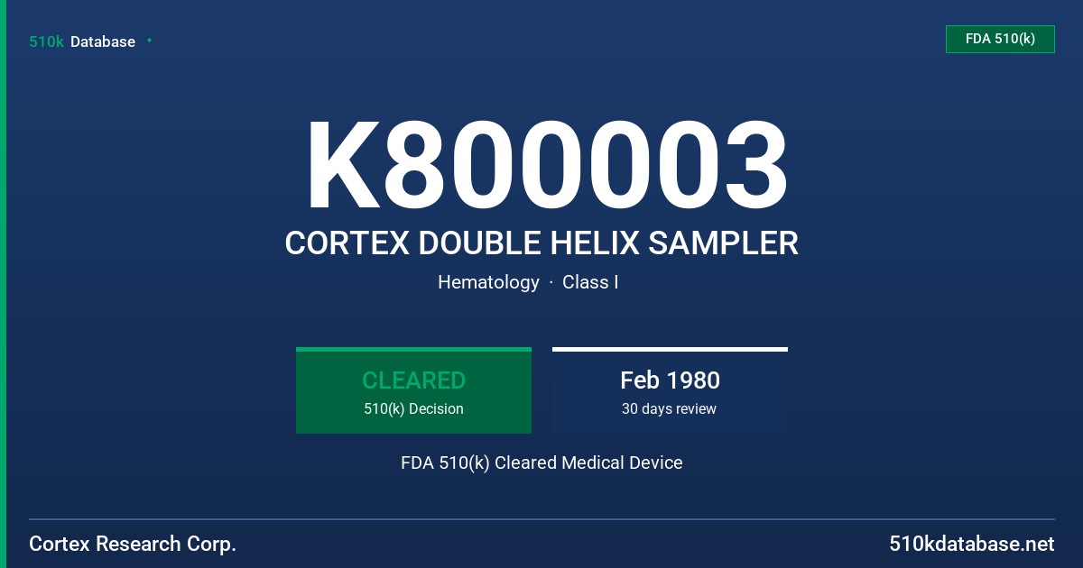 K800003 CORTEX DOUBLE HELIX SAMPLER FDA 510(k) Cleared Medical Device