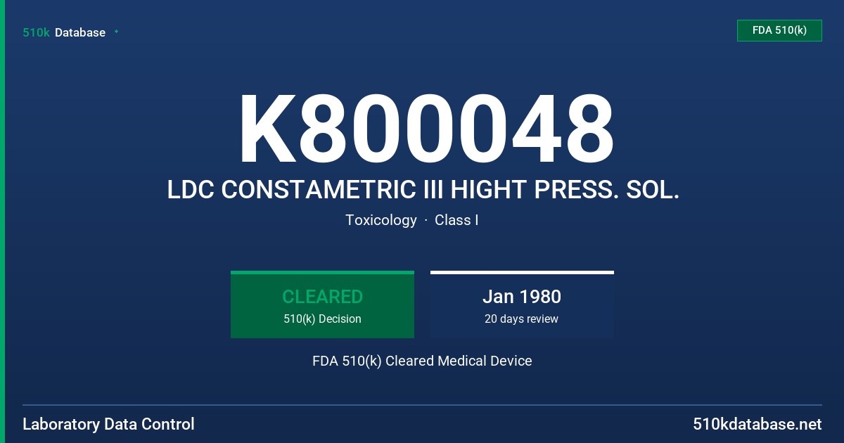 K800048 LDC CONSTAMETRIC III HIGHT PRESS. SOL. FDA 510(k) Cleared Medical Device