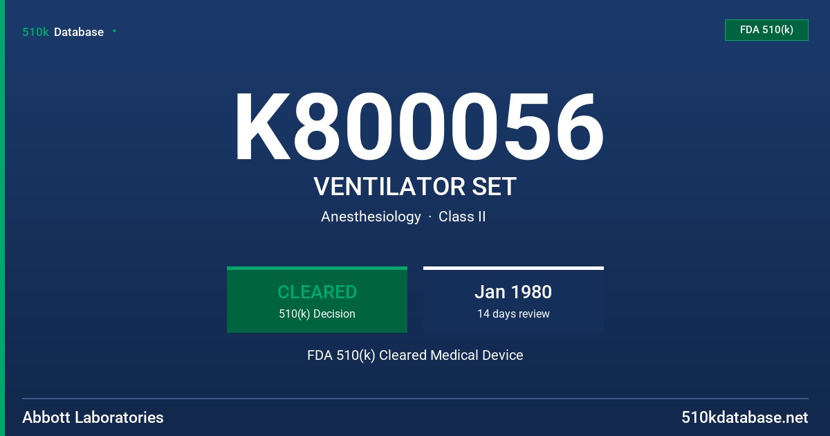 K800056 VENTILATOR SET FDA 510(k) Cleared Medical Device