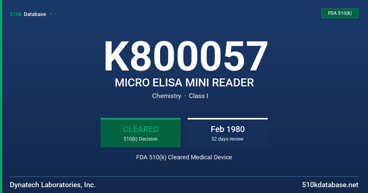 K800057 MICRO ELISA MINI READER FDA 510(k) Cleared Medical Device