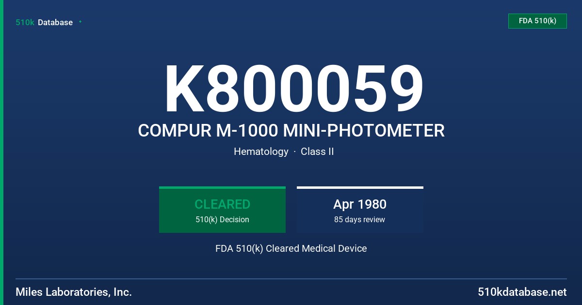 K800059 COMPUR M-1000 MINI-PHOTOMETER FDA 510(k) Cleared Medical Device