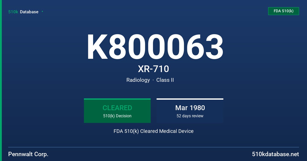 K800063 XR-710 FDA 510(k) Cleared Medical Device