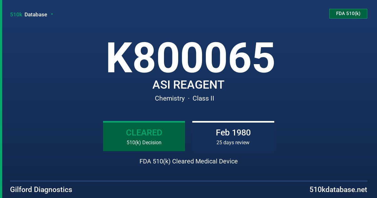 K800065 ASI REAGENT FDA 510(k) Cleared Medical Device