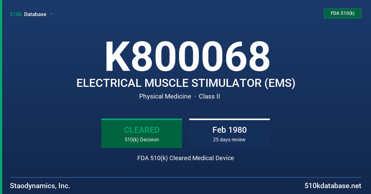 K800068 ELECTRICAL MUSCLE STIMULATOR (EMS) FDA 510(k) Cleared Medical Device