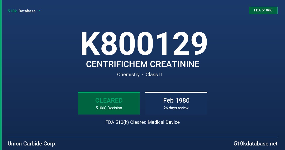 K800129 CENTRIFICHEM CREATININE FDA 510(k) Cleared Medical Device
